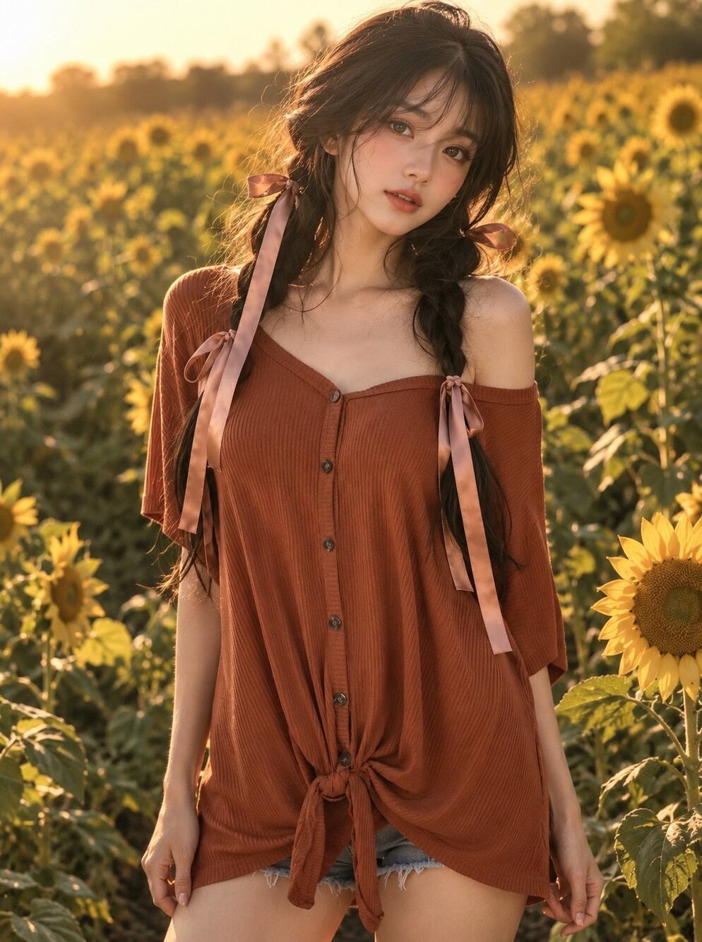 Falling Leaves & Firelight ultra slouchy button + knotted front drapey top 2x